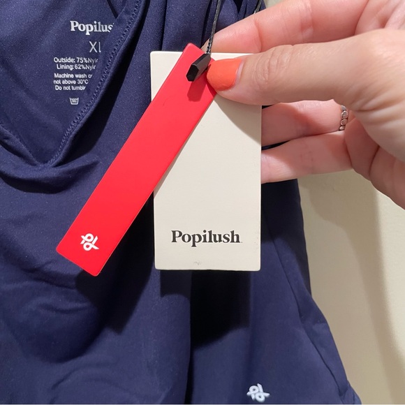 Popilush Deep V Neck Sleeveless Thong Bodysuit Navy Blue Women’s Size XL - Picture 11 of 12